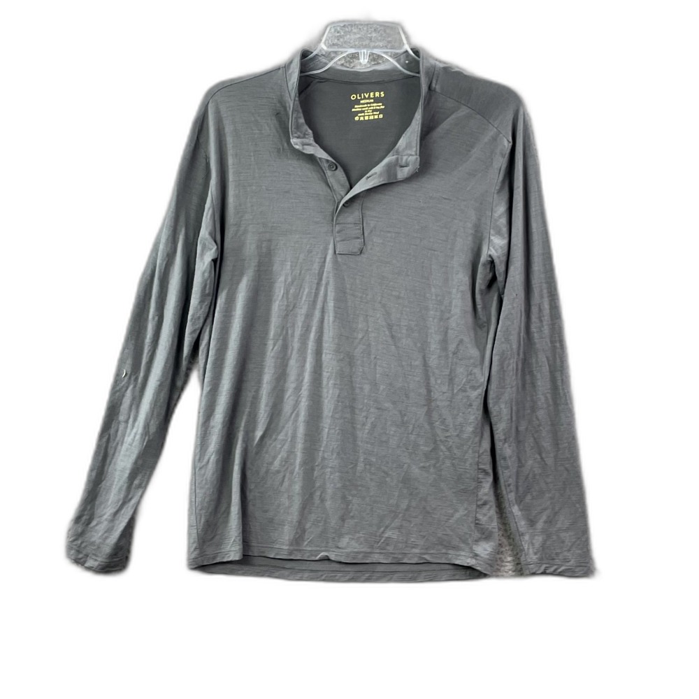 Olivers Henley Shirt Mens Medium Gray Long Sleeve Streetwear Minimalist Camping